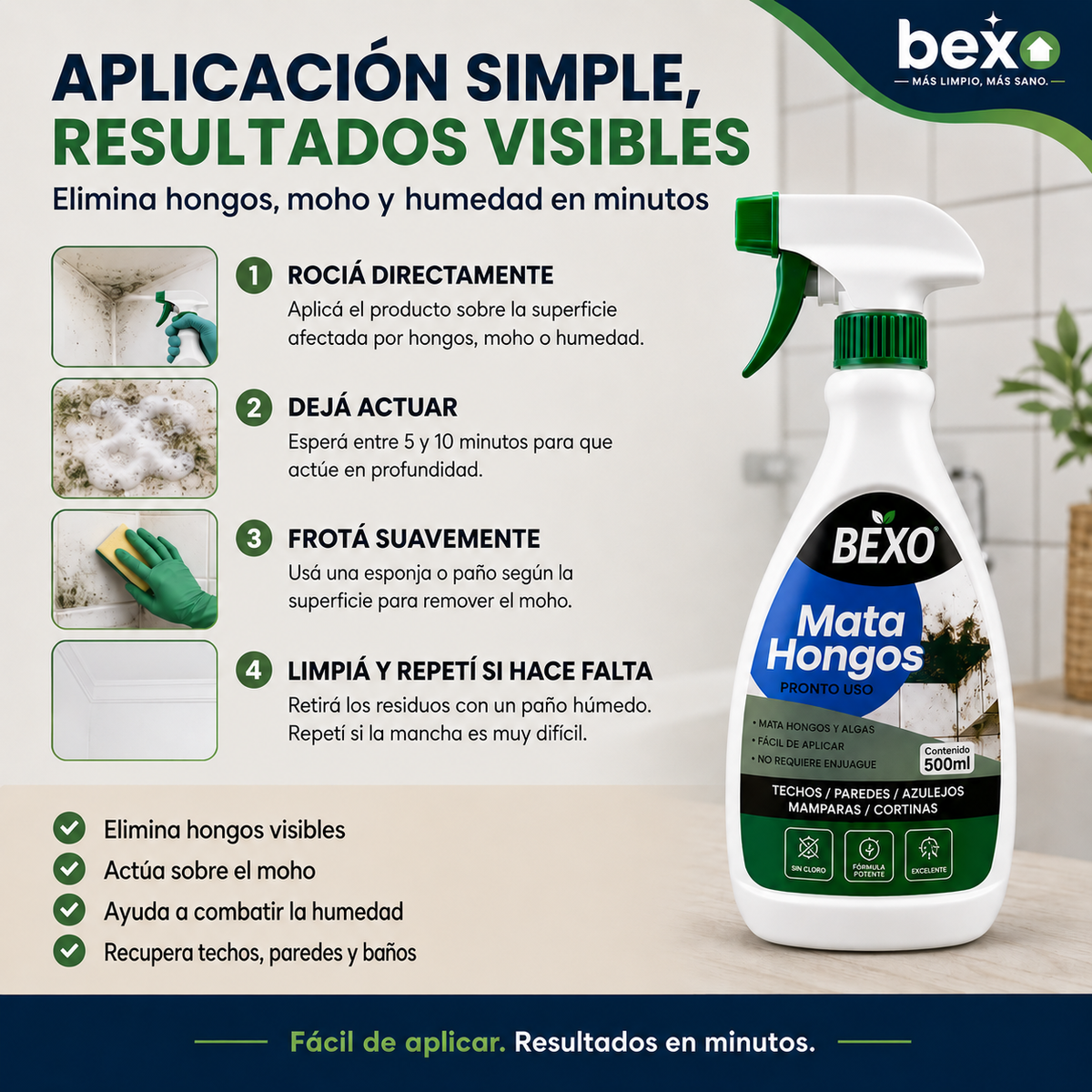 Mata Hongos BEXO™ – Spray Antimoho 500 ml | Elimina y Previene el Moho